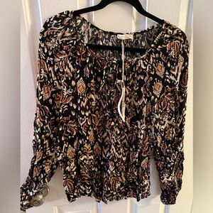 New Women's Black and Brown Patterned Top